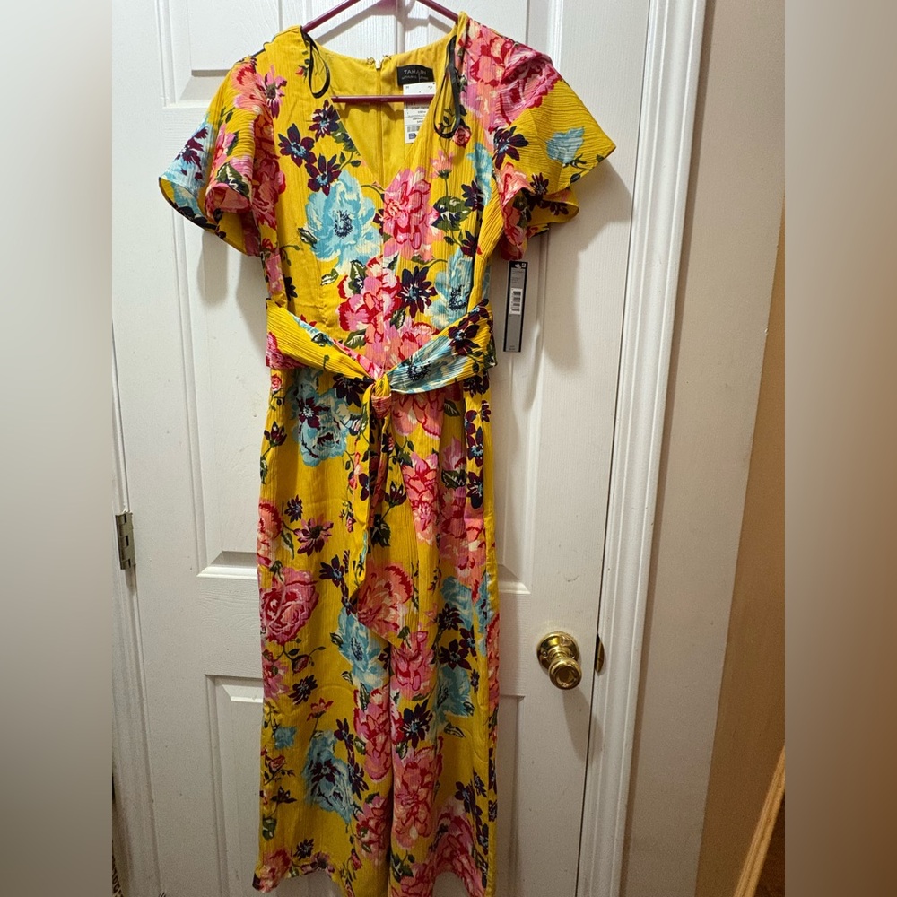 Tahari ASL Yellow Floral Jumpsuit